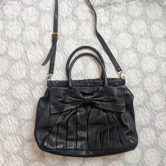 RED VALENTINO Large Bow Accent Soft Leather Satchel Bag Purse Handbag - Picture 4 of 16